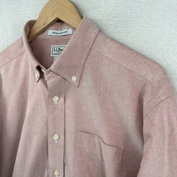 LL BEAN Shirt Mens 16.5-36 Dress Oxford Wrinkle Resistant Button Up Cotton Red - Picture 1 of 13